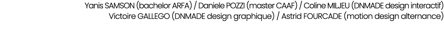 Yanis samson (bachelor arfa) / Daniele pozzi (master caaf) / Coline miljeu (dnmade design interactif) Victoire galleg...