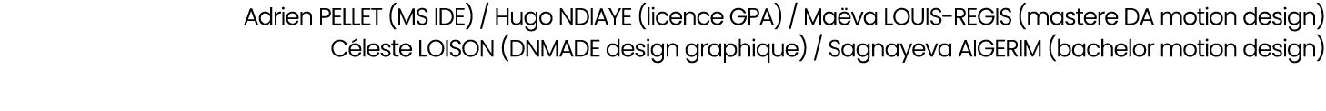 Adrien PELLET (MS IDE) / Hugo NDIAYE (licence GPA) / Ma va LOUIS REGIS (mastere DA motion design) C leste LOISON (DNM...