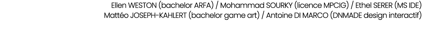 Ellen WESTON (bachelor ARFA) / Mohammad SOURKY (licence MPCIG) / Ethel SERER (MS IDE) Matt o JOSEPH KAHLERT (bachelor...