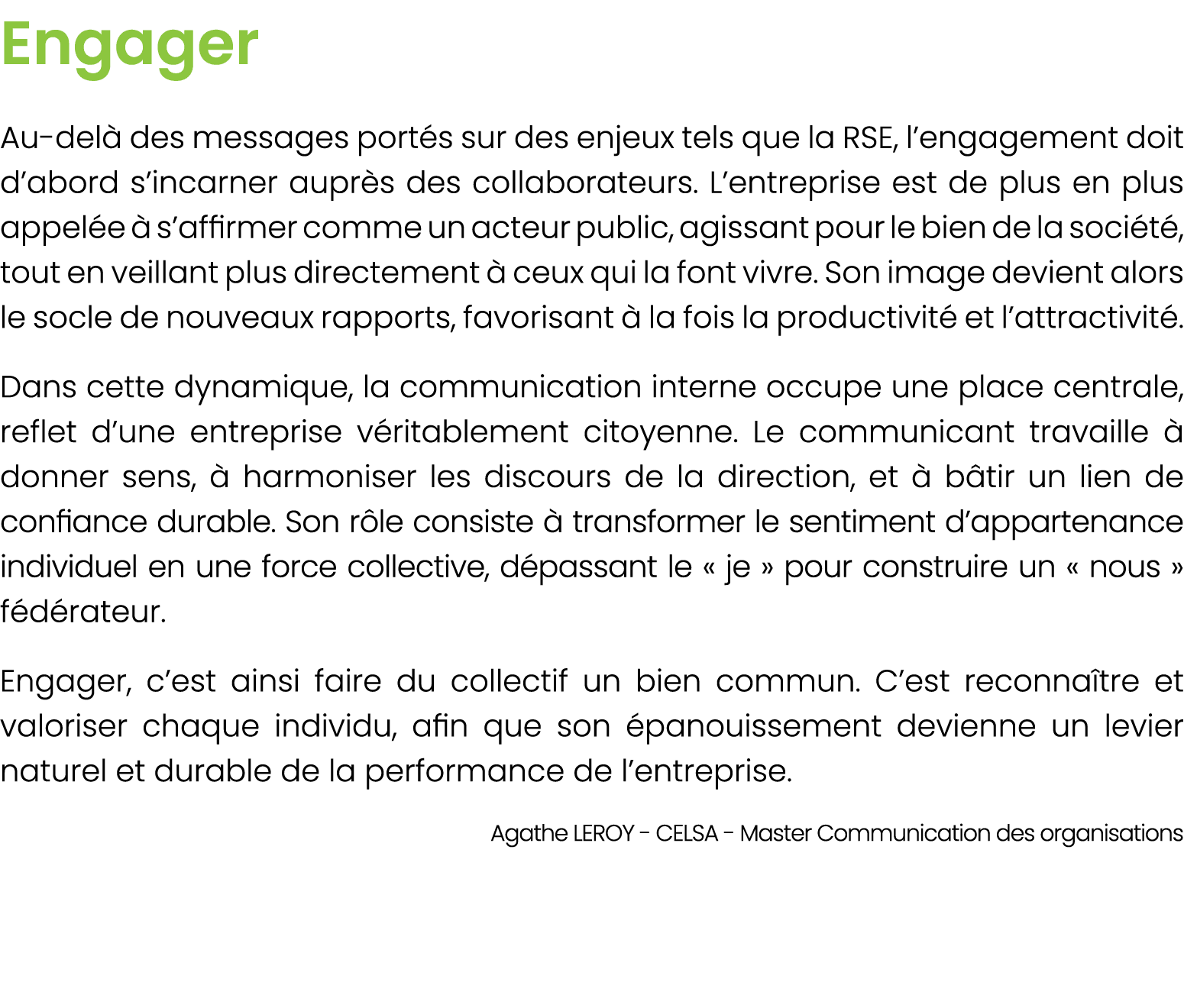 Engager Au del des messages port s sur des enjeux tels que la RSE, l’engagement doit d’abord s’incarner aupr s des c...